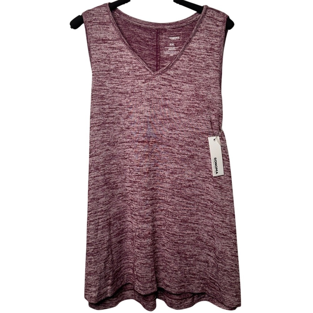 NWT Athleisure Relaxed Sporty Tank Top Women XXL VNeck Space Dye Burgundy Sonoma